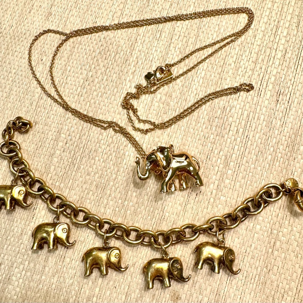 Kate Spade Gold-Toned Elephant Necklace & J.Crew Elephant Charm Bracelet